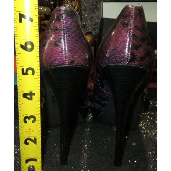 Lulu Townsend Purple & Black Python Embossed Leather Platform Stiletto Heels 7 - Picture 5 of 13